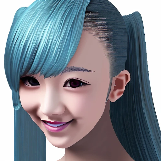 sqpaint,1girl,solo,smile,lips,looking at viewer,portrait,simple background,realistic,hatsune miku,<lora:sqpaintchillV1.2:1>,