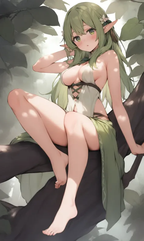 1girl,elf,medium breasts,barefoot