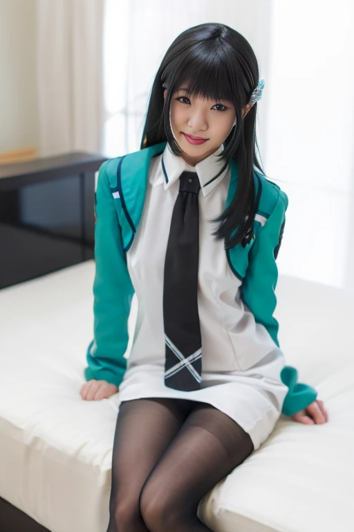 ltra-detailed,highly detailed,best quality,masterpiece,illustration,realistic,photorealistic,
1girl, cosplay, solo, 
shiba miyuki, school uniform, jacket, dress, pantyhose, necktie, crossdressing, 
long hair, hair ornament, bangs, ribbon, 
looking at viewe...