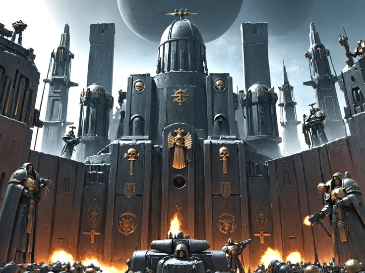 Warhammer 40K, Forge World city, Given their strategic importance, Forge Worlds are heavily fortified and defended. Massive walls, gun batteries, defensive emplacements protect these worlds from enemy incursions, ensuring the uninterrupted production of wa...