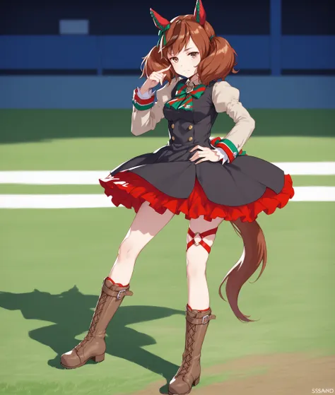 score_9, score_8_up, score_7_up BREAK
(grassland, racing, people:1.3), 
shobufuku, 1girl, solo, breasts, looking at viewer, brown hair, shirt, long sleeves, dress, bow, animal ears, twintails, brown eyes, closed mouth, standing, tail, full body, multicolor...