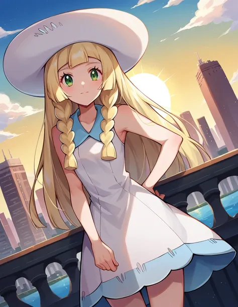 score_9, score_8_up, score_7_up, source_anime,
pokemonlilie, <lora:pokemon-lilie-ponyxl-lora-nochekaiser:1>
pokemonlilie, blonde hair, blunt bangs, green eyes, long hair,
braid, collared dress, dress, hat, sleeveless, sleeveless dress, sun hat, sundress, t...