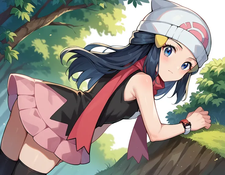 score_9, score_8_up, score_7_up, source_anime,
pokemondawn, <lora:pokemon-dawn-ponyxl-lora-nochekaiser:1>
pokemon dawn, black hair, blue eyes, sidelocks, long hair,
bare shoulders, beanie, black shirt, black socks, bracelet, hat, jewelry, kneehighs, minisk...