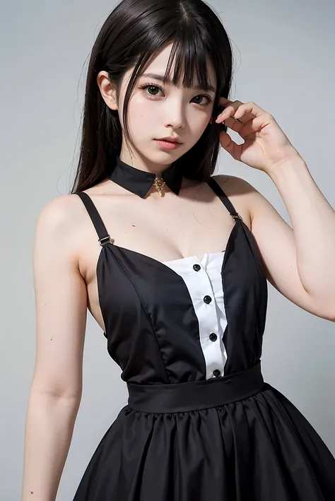 1girl, black formal dress, white background,   <lora:AiUehara_Jav-02:1>