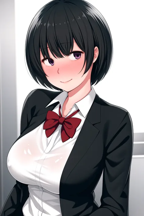 Simple White Background,
dynamic pose,standing at attention,
(Black_jacket:1.4), long sleeves, pleated skirt,red bowtie, 
<lora:Yukiko_SeriouslyHuge-KK77-V2:0.7>,
black_hair, short_hair,blunt bangs,Black eyes,
<lora:Oda_Non_Style-KK77-V2:0.3>,<lora:more_de...