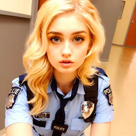 embedding:trained/sdxl/p2/anastasia-knight (((wearing a police uniform))) in a police station, fully clothed, selfie, face focus