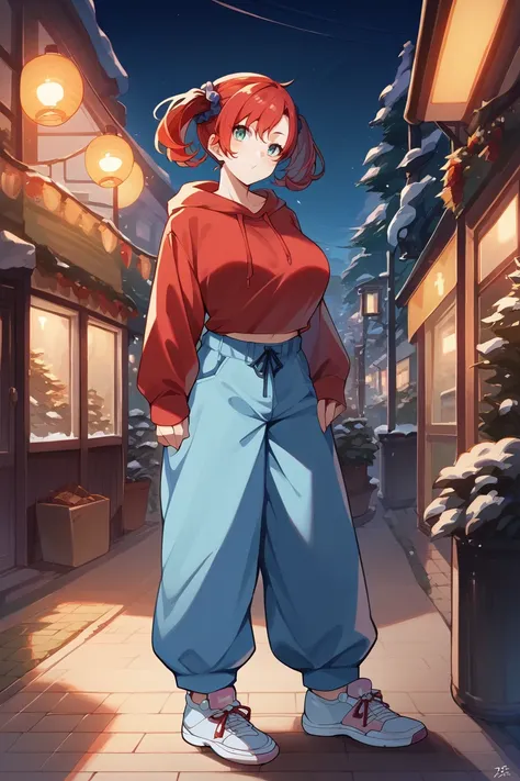 score_9, score_8_up, score_7_up, score_6_up, source_anime, BREAK 1girl <lora:diginokia-pdxl-nvwls-v1-000006:1> digiNokia, red hair, twintails, scrunchie, big breasts, red hoodie, baggy pants, looking at viewer, winter, sidewalk, head tilt