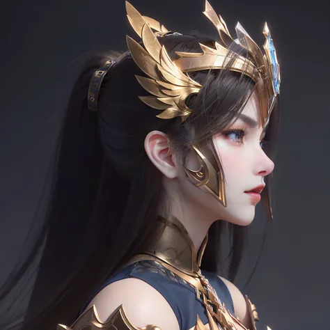 <lora:nvzhanshen-000006:0.8>,nvzhanshen,1girl,solo,long hair,white background,blue eyes,simple background,ponytail,Inlaid with gold,white armor,battle suit,gloves,black hair,portrait,armor,lips,looking up,from side,, best quality , masterpiece, illustratio...