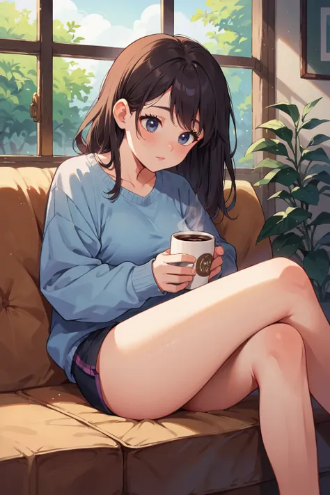 score_9, score_8_up, score_7_up, source_anime, highly detailed, 1girl, indoors, sitting sofa, driking coffee,  <lora:visualnovel...