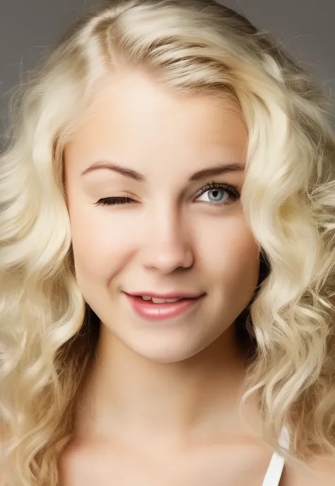 photo of a 20yo woman with blond hair (winks with one eye at viewer), 
 <lora:makeup_v53_020_5epoches_00006:0.8>