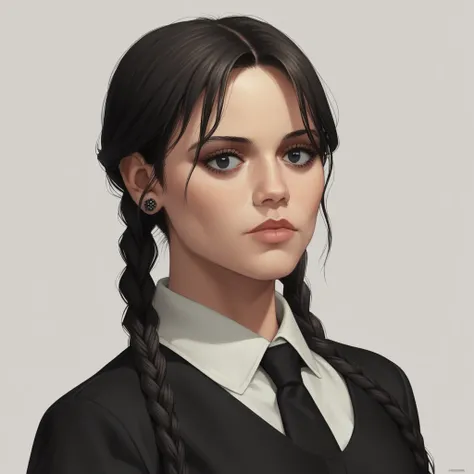 score_9, score_8_up, score_7_up, score_6_up,source_anime,anime 2d, studio ghibli style, wednesday addams, beautiful black eyes, braided black twintails,beautiful black eyes,  jenxortega, <lora:jenortega_ponyxl_autism_standard_xl_1_jenxortega-000097:1>