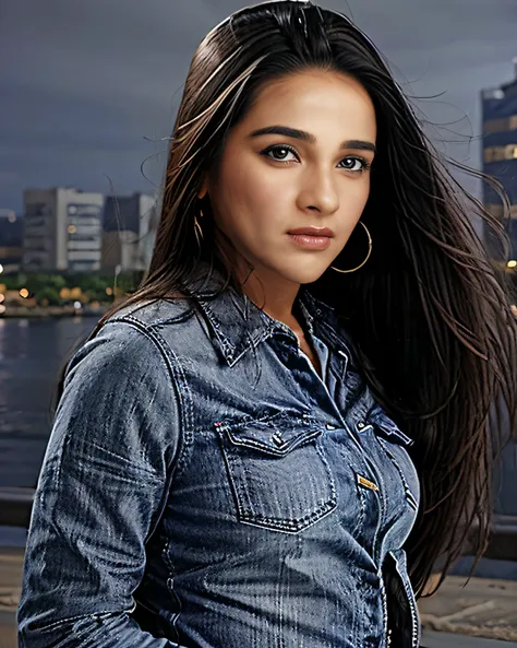 photo of a 30-year-old woman, tara, conservatively dressed in intricate Indigo clothing, professional portrait ,serious expression, solo, night time, city bokeh lights   <lora:tara_Tara_Sharma_SD15_LoRA_prodigy_local_regs:1>