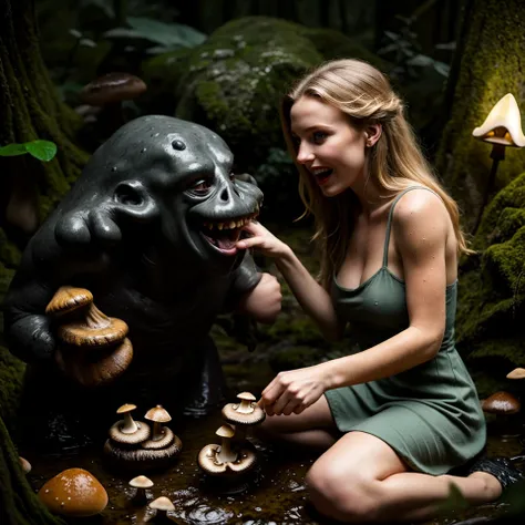 (high key light, atmospheric cinematic still, full body:1.15), (Cinderella feeding dwarfs with cooked mushrooms:1.3) , (innocent slender Slavic woman:1.175), (modelshoot style, analog style, strong gloom:1.125), f2.8, (remarkable lifelike raw photo:1.1), (...