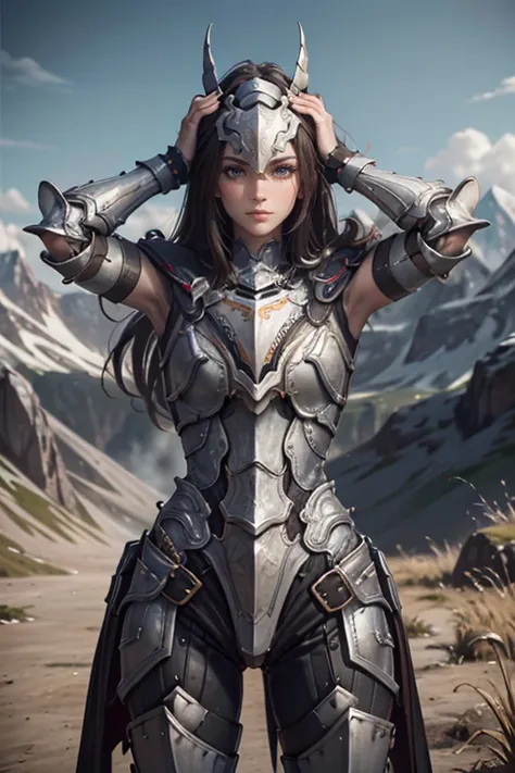 <lora:HXarmour_026:0.8>,mountain,Hands behind head,, hxarmour,1girl,(orange armour:1.3),, ultra-detailed,extremely delicate and beautiful,(by exquisite colors block),masterpiece,best quality,unreal engine 5 rendering,movie light,movie lens,movie special ef...