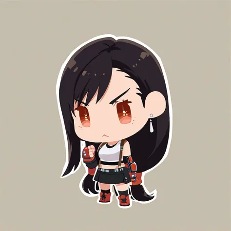 pppstyle, solo, score_9, score_8_up, score_7_up, 1girl, simple background, long hair, tifa, dark hair, chibi