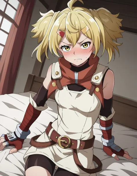 score_9, score_8_up, score_7_up, source_anime,
oikatzo, <lora:oikatzo-s1-ponyxl-lora-nochekaiser:1>,
oikatzo, blonde hair, hair ornament, twintails, yellow eyes, hairclip, short twintails,
gloves, belt, fingerless gloves, red gloves,
indoors, bed, bed room...