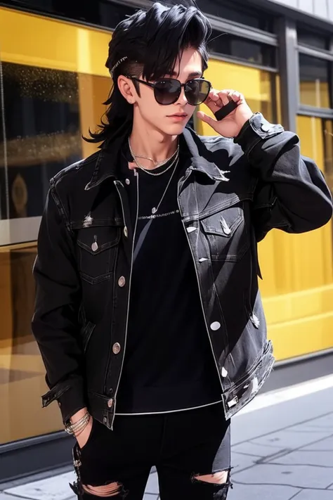 Men's Black Denim & Leather Jacket