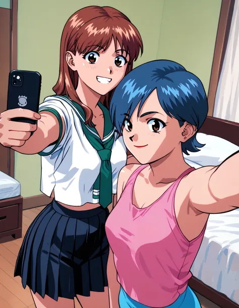 score_9, score_8_up, score_7_up, score_6_up, score_5_up, score_4_up
<lora:viper-ctr-ponyxl-000050:0.4> 
2girls, selfie, bedroom
BREAK
aska, brown hair, serafuku, black skirt
BREAK
miki, blue hair, short hair, pink tank top