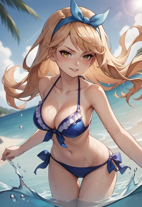 score_9, score_8_up, score_7_up, source_anime, 1girl, solo,  <lora:aishakr-ponyxl-beta3-08:0.9>, aishakr, dutch angle, beach, palm tree, bikini, side-tie bikini bottom, hair down, floating hair, lens flare, sweat, wet, wet hair, hair down, very long hair, ...