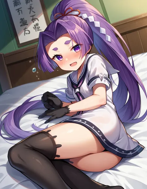 score_9, score_8_up, score_7_up, source_anime,
hatsuharu, <lora:kancolle-hatsuharu-ponyxl-lora-nochekaiser:1>,
hatsuharu, hair ribbon, long hair, ponytail, purple eyes, purple hair, ribbon, very long hair, short eyebrows, shide,
black gloves, black thighhi...