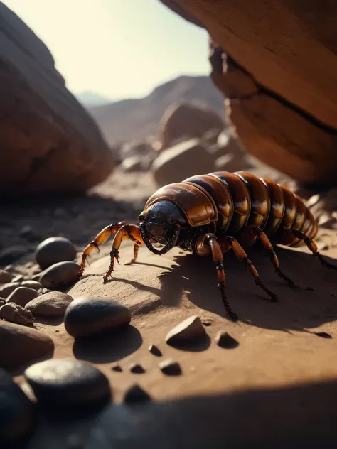 realistic  cinematic photo, source_science. still life, cracked rocky stone, huge mars alien centipede, spill, stone shards
 fixl-art