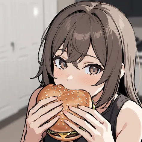 <lora:xl_jerma985_eating_a_whopper_(meme)(a3.1)-000012:1>,1girl,holding food,solo,burger,eating,blurry background,looking at viewer,upper body,, masterpiece,best quality,