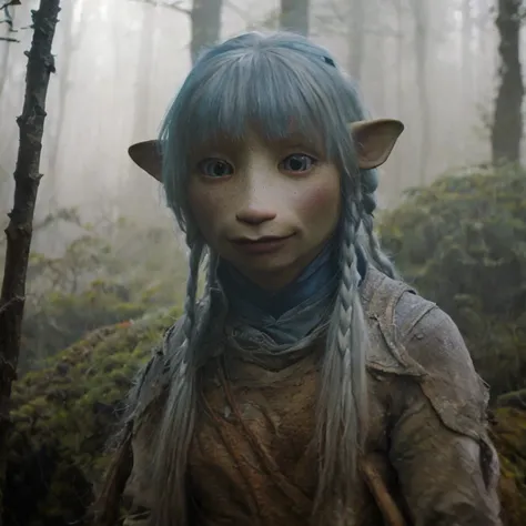 <lora:Name:0.8> a young woman of the Gelfling race, forest ambience, fantasy medieval setting, fancy dress, (analog photography), stunning beauty, volumetric fog, (natural lighting :1.2), fantasy mood, subsurface scattering, Photorealistic, Hyperrealistic,...