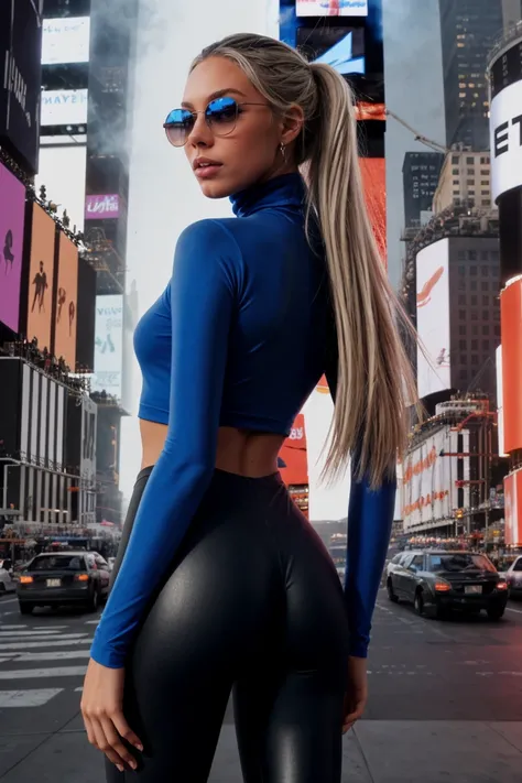 (Cinematic SHot:1.4) DV_S3_Momo_Vicious   BREAK (Standing on Times Square:1.4) BREAK (Blue Spandex Turtleneck and leggings:1.3)   <lora:exposure_control_v10:-0.1> <lora:more_details:0.3> (volumetric smoke and lens flares and backlight:1.4) (eyeliner, lipst...