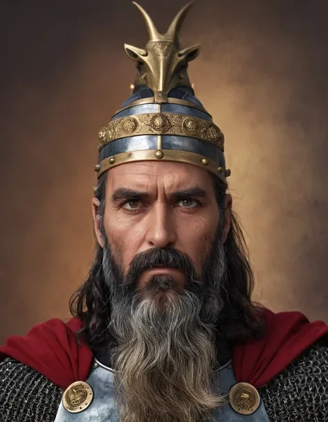 dreamlikeart portrait of 50 year old skenderbeu man with black beards and long hair, proud look on his face, bloody sword, modelshoot style, wearing leather coat, medieval warrior, intricate ornaments, fine details, (extremely detailed CG unity 8k wallpape...