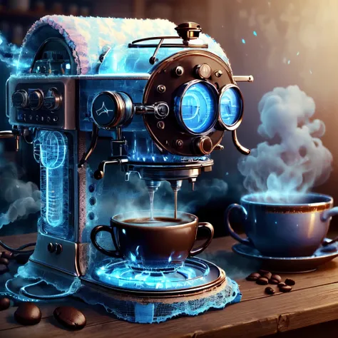 masterpiece, best quality, absuredres, <lora:WorldofLace1.0:1>, coffee machine, blue,