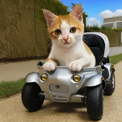 a Juzi cat is driving a kid roadster ï¼outdoor background ,extremely details, 16K high quality,masterpiece<lora:Juzi_Cat:1>