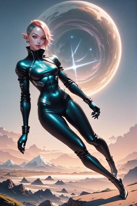 source_anime, score_9, score_8_up, score_7_up, anime style, rating_safe, 1girl, woman, scifi, rocketpunk, elf, netrunner, full body, wearing skin-tight space suit, bombshell hair, reflective color:linen hair, bob cut, athletic hourglass figure, caucasian, ...