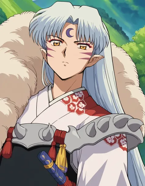 score_9, score_8_up, score_7_up, source_anime,
sesshomaru, <lora:sesshomaru-ponyxl-lora-nochekaiser:1>,
sesshomaru, long hair, yellow eyes, white hair, male focus pointy ears, facial mark, crescent, forehead mark,
japanese clothes, armor, fur,
outdoors, la...