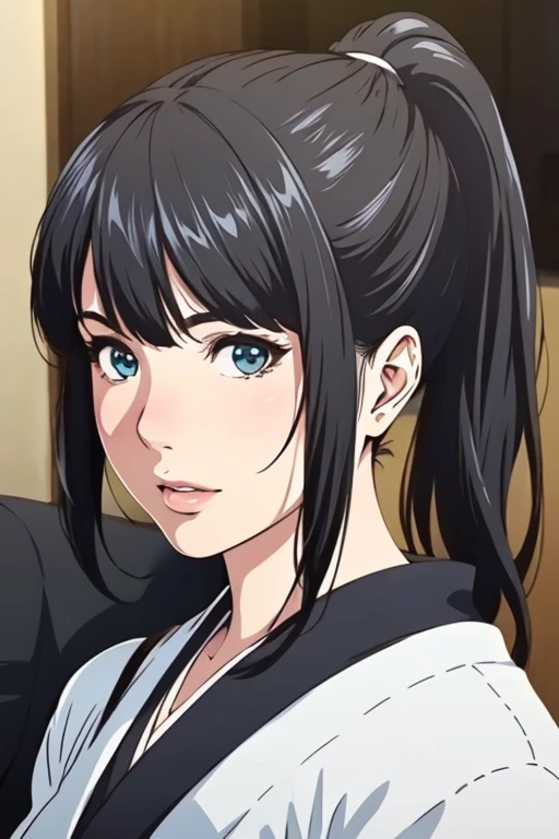 <lora:SYLX-08:0.8>,Black hair,ponytail,blue eyes,((extremely realistic shading, masterpiece, extremely detailed, photorealistic)),japanese_clothes,