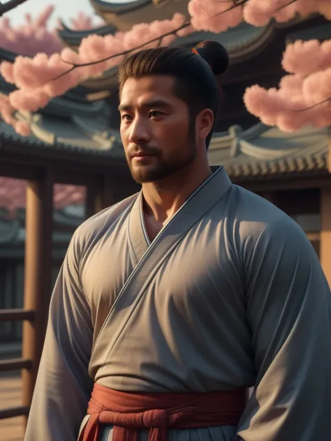 (photo_realistic:1.3), best quality, highres, ultra details, masterpiece,8K,UHD,
1boy, AsianUncle,man bun, wearing hanfu, looking at viewer,<lora:AsianUncle_RealVS:0.8>
(hairy body,40 years old, handsome rugged face, stubble, short hair,)
peach blossom, an...