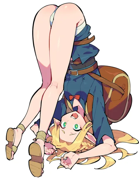 score_9, score_8_up, score_7_up, score_6_up, source anime, BREAK
<lora:dungeon_meshi_marcille:1> ellicrampnxl, marcille donato, 1girl, pointy ears, elf,
> <, sandals, handstand, upside-down, open mouth, backpack, belt, full body,