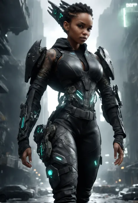 DonMU17r4G34rXL (masterpiece, best quality,detailed light), scifi, tech,cyberpunk,  female dragon rider,  legal age, solid, afro-caribbean, turquoise eyes, lobed ears,  pointed chin with cleft, blunt jaw, soft cheeks, flat forehead,  well-defined achilles ...