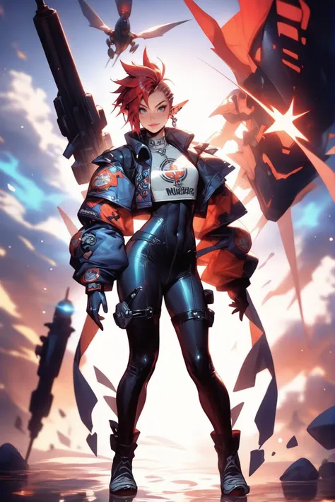 source_anime, score_9, score_8_up, score_7_up, anime style, rating_safe, 1girl, woman, scifi, rocketpunk, elf, netrunner, full body, wearing skin-tight space suit, bombshell hair, reflective color:linen hair, bob cut, athletic hourglass figure, caucasian, ...