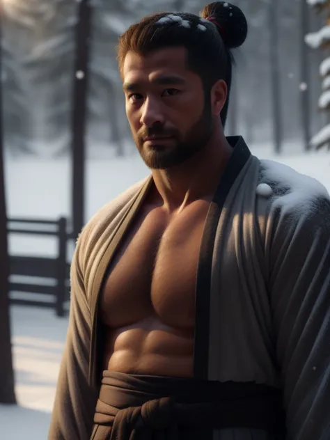 (photo_realistic:1.3), best quality, highres, ultra details, masterpiece,8K,UHD,
1boy, AsianUncle,man bun, wearing hanfu, looking at viewer,<lora:AsianUncle_RealVS:0.8>
(hairy body,40 years old, handsome rugged face, stubble, short hair,)
beautiful snow sc...