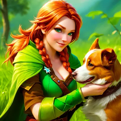 1girl, <lora:WindRanger:0.8>, WindRanger, petting a dog, best quality