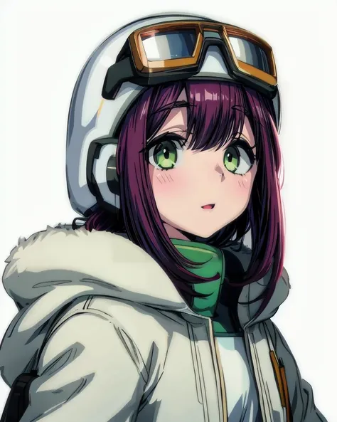 1girl,  toki ayano, portrait,  simple background, white background,official art, Best Quality, 1girl, Vibrance, Saturation, Accent Lighting, extremely detailed, goggles, goggles_on_headwear, green_eyes, helmet <lora:add_detail:1> <lora:AyanoToki:0.6>