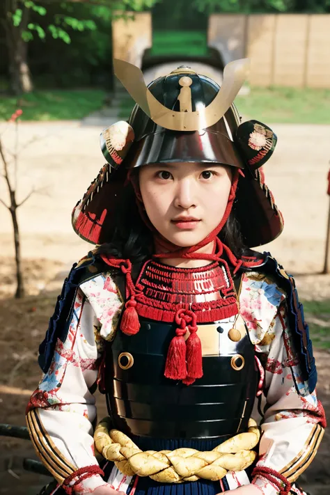 best quality, masterpieces,
young girl, face, (pov), half-length portrait,
samurai armor, samurai helmet, woven fabric,
in front of war, battle background,
dark theme, heavy shadow, film photography, soft focus,
 <lora:hina_samurai_armor_v14:0.7>