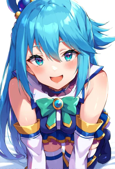 a close up of a person with blue hair and a bow