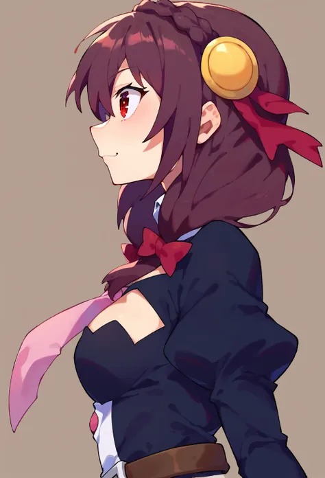 anime girl with headphones and a bow tie