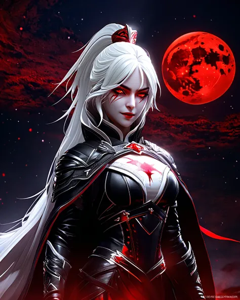  masterpiece, best quality,
Traxex, 1girl, solo, {full body},white_hair, red eyes, blood_on_face, black_cape, smile,red_moon, Raise eyebrowsprovocation
ultra fine details, dramatic lighting, high contrast, ultra-realistic texture, cinematic.

close-up port...