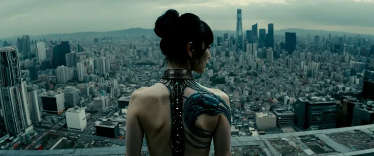 cinematic landscape for hyperrealistic photography,  filmgrab frame of cinematic still, filmed by Guillermo del Toro, horror theme, klimt composition,  Japanese edo period theme, neo tokyo, cyberpunk, engineer, high technology, connected people, corrupted ...