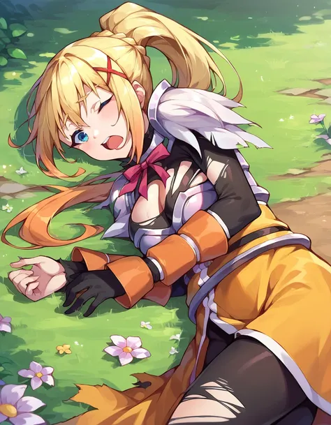 anime girl laying on the ground with her head down