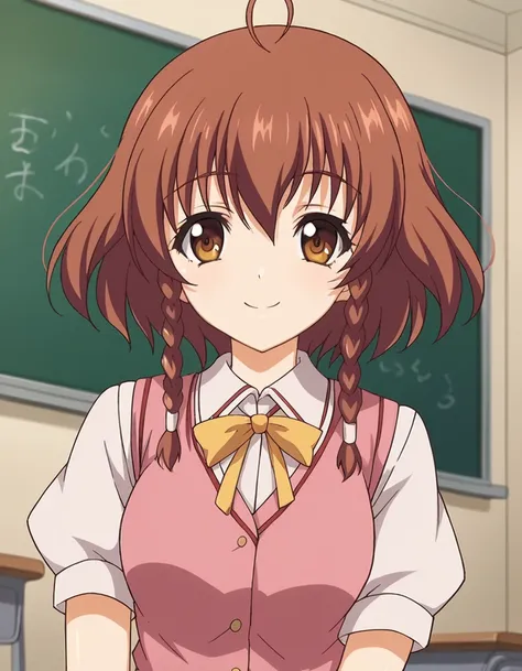 score_9, score_8_up, score_7_up, source_anime,
nonoamomose, <lora:nonoa-momose-ponyxl-lora-nochekaiser:1>,
nonoa momose, short hair, brown hair, brown eyes, braid, ahoge, twin braids,
skirt, school uniform, short sleeves, vest, plaid, plaid skirt,
indoors,...