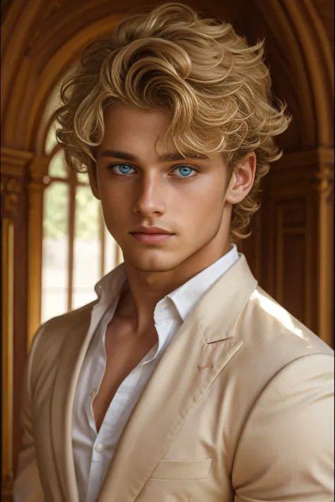 <lora:Marcus_GV:1> 1boy, wavy blonde hair, blue eyes, handsome, young, portrait, wearing nice clothes