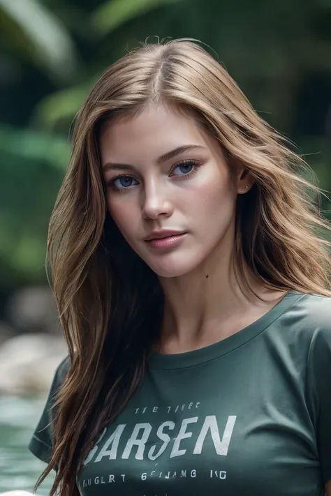 portrait of S383_ValeryKaufman,a beautiful woman,in a (tropical-river:1.1),wearing a (tshirt:1.1),(wet-hair),(4k, RAW photo, best quality, 35mm, depth of field, ultra high res:1.1),(intricate, photorealistic, cinematic-shot, masterpiece, ultra-detailed:1.1...